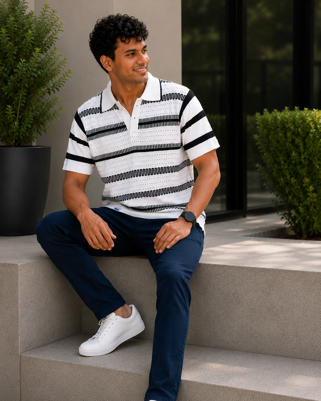 Premium Cotton Breathable Knit Polo T-Shirt for Men | Perforated Textured Polo