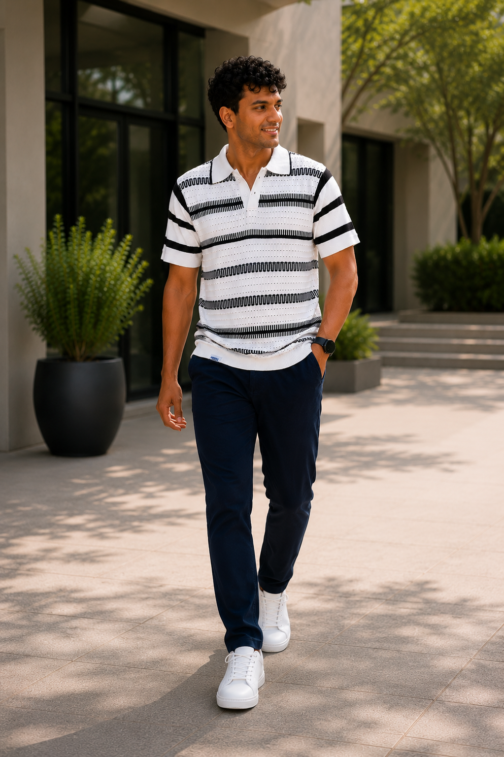 Premium Cotton Breathable Knit Polo T-Shirt for Men | Perforated Textured Polo