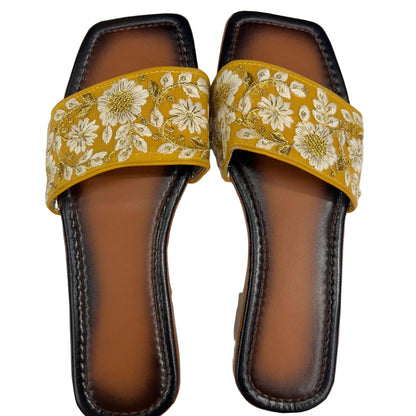 Embroidered Mustard Yellow Ethnic Slip-On Flats