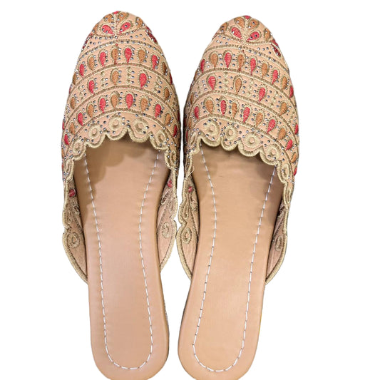 Embroidered Ethnic Jutti – Beige with Red & Golden Detailing