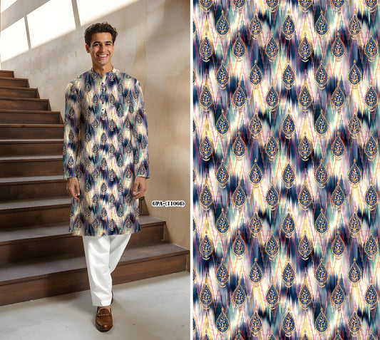Men’s Multicolor Printed Cotton Kurta with Paisley & Ikat Design
