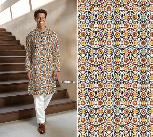 Men’s Geometric Mandala Printed Cotton Kurta