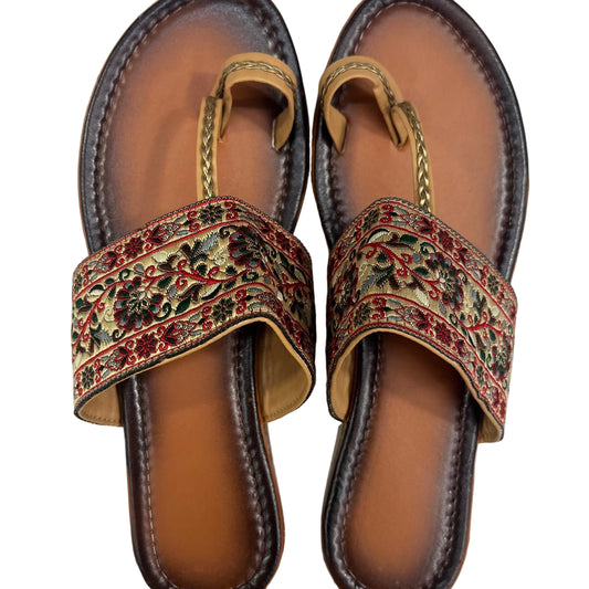 Handcrafted Ethnic Kolhapuri Sandals with Embroidered Strap