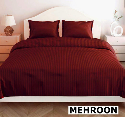 Mehroon Striped Glace Cotton Bedsheet with 2 Pillow Covers – 144 GSM