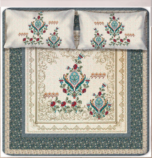 Digital Printed Satin Cotton Bedsheet – Heritage Floral Medallion