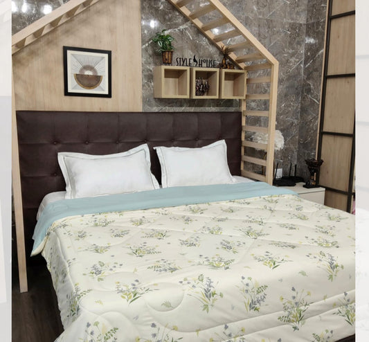 Premium Fine Glace Cotton Reversible Comforter with Microfiber filling & Lace Border - Floral Print