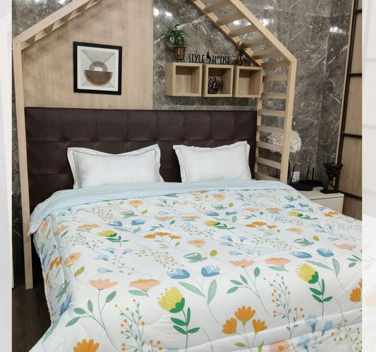 Premium Fine Glace Cotton Reversible Comforter with Microfiber Filling & Lace Border