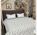 Reversible Fine Glace Cotton Comforter with Microfiber Filling & Lace Border – Solid Grey + Black Floral Print
