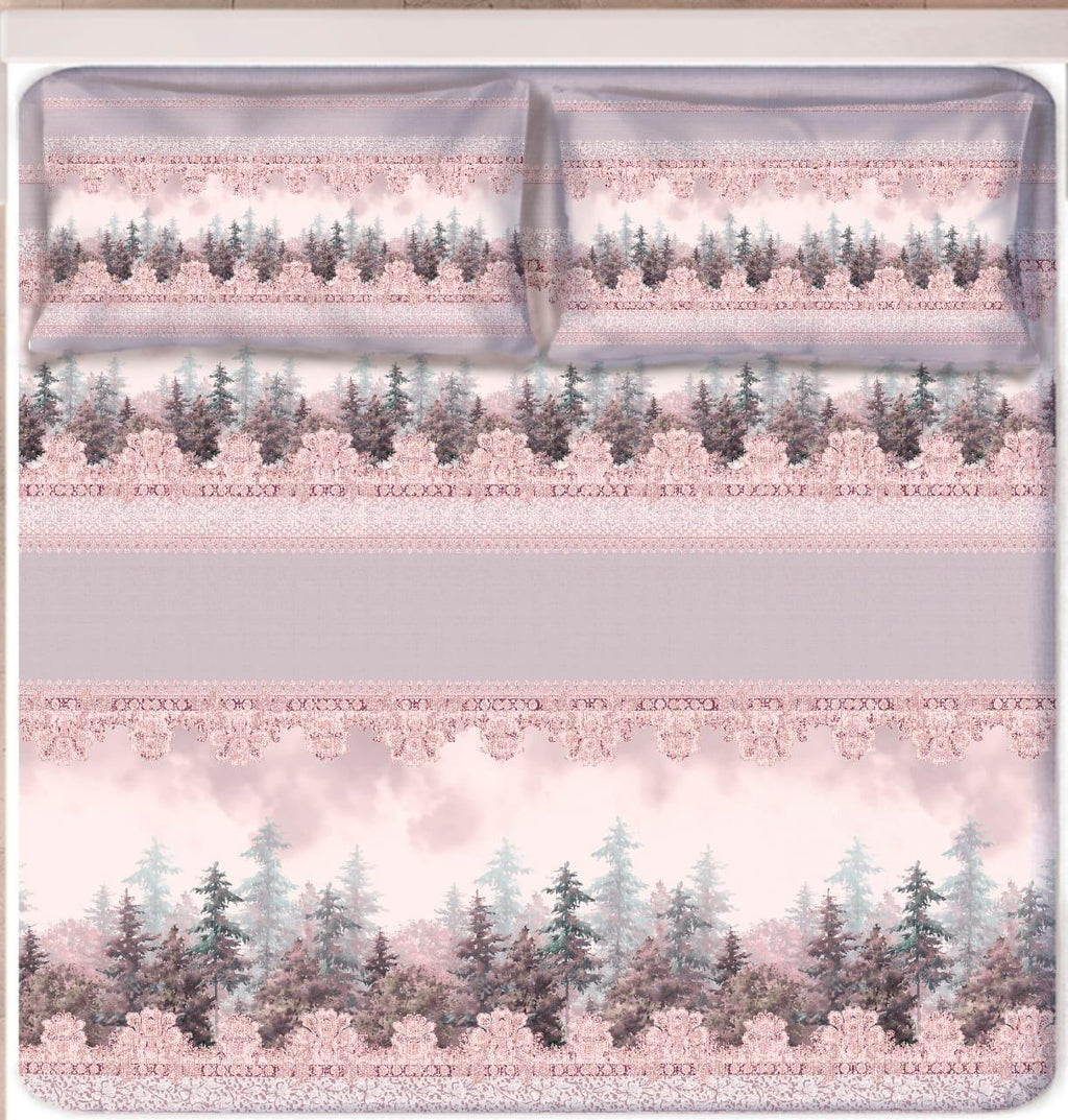 Digital Print Satin Cotton Bedsheet – Blush Forest Serenity