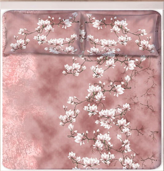 Digital Print Satin Cotton Bedsheet – Blossom Blush