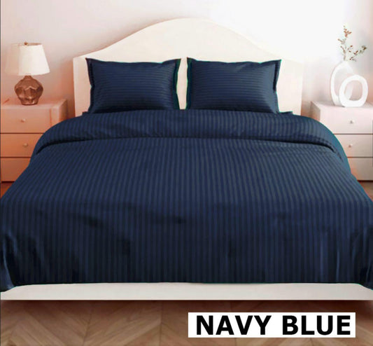 Premium Navy Blue Glace Cotton Bedsheet – 144 GSM with 2 Pillow Covers