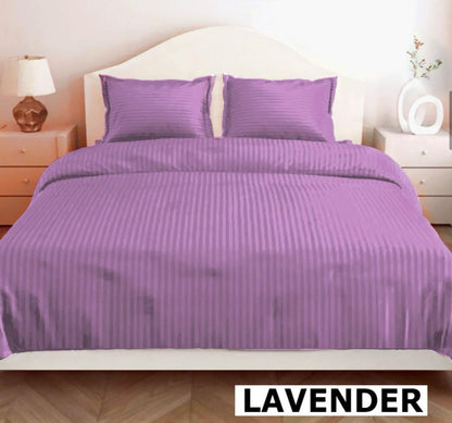 Lavender Glace Cotton Striped Bedsheet Set – 144 GSM with Pillow Covers