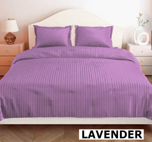 Lavender Glace Cotton Striped Bedsheet Set – 144 GSM with Pillow Covers