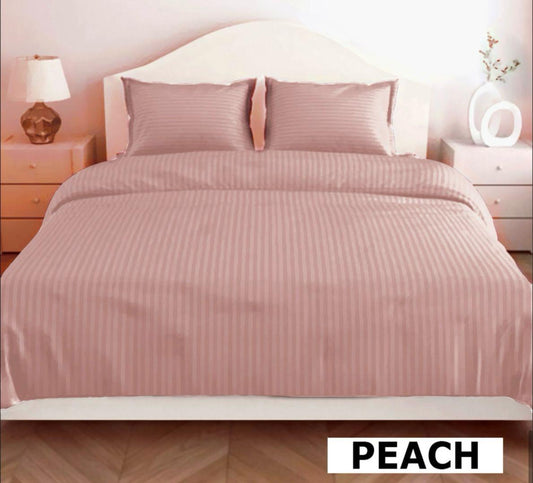 Peach Glace Cotton Striped Bedsheet Set – 144 GSM with Pillow Covers