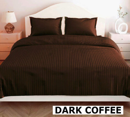 Dark Coffee Glace Cotton Striped Bedsheet Set – 144 GSM with Pillow Covers