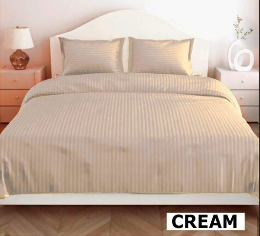 Cream Glace Cotton Striped Bedsheet Set – 144 GSM with Pillow Covers