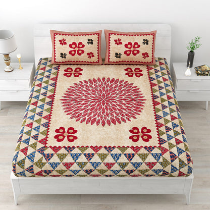 Premium Cotton Double Bed Sheet with Pillow Covers – 210 TC, Floral & Geometric Print
