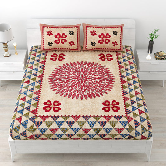 Premium Cotton Double Bed Sheet with Pillow Covers – 210 TC, Floral & Geometric Print