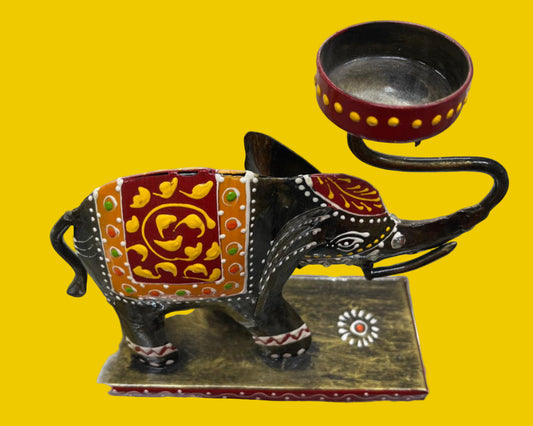 Handcrafted Decorative Elephant Candle Holder – Rajasthani Style Wooden Art