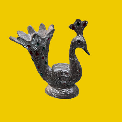 Unbreakable Silver Peacock Decorative Showpiece with Gemstone Accents