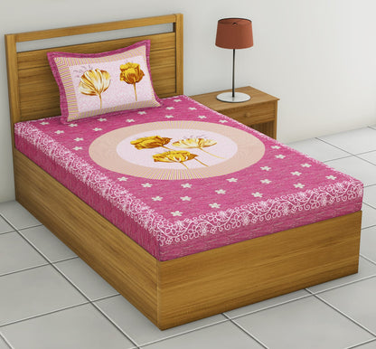 Single Cot 100% Cotton Bedsheet – 150 TC – Floral Print – Pink & Yellow