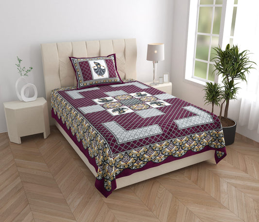 Cotton Single Bed Bedsheet with Pillow Cover – 150 TC, Traditional Rajasthani Print
