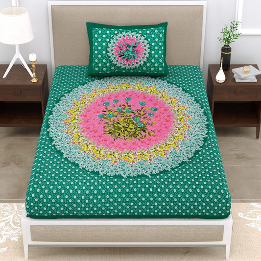 Floral Mandala Single Cot Cotton Bedsheet with Pillow Cover – 150 TC