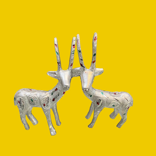 Unbreakable Silver Look Deer Pair Showpiece