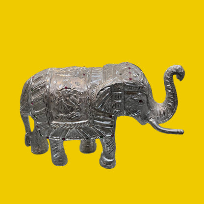 Unbreakable Silver-Plated Elephant Showpiece with Lord Ganesha Carving