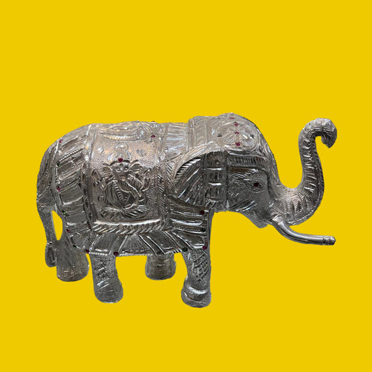 Unbreakable Silver-Plated Elephant Showpiece with Lord Ganesha Carving