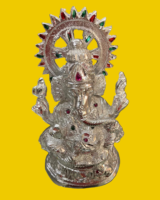 Unbreakable Silver Finish Lord Ganesha Idol with Colored Stones – Divine Home & Office Decorative Statue