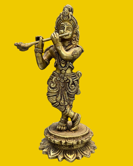 Handcrafted Brass Lord Krishna Playing Flute Idol – Divine Home Décor Statue