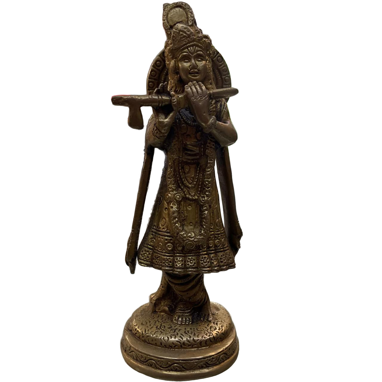 Handcrafted Brass Lord Krishna Idol – Playing Flute | Antique Finish Murti for Home & Decor