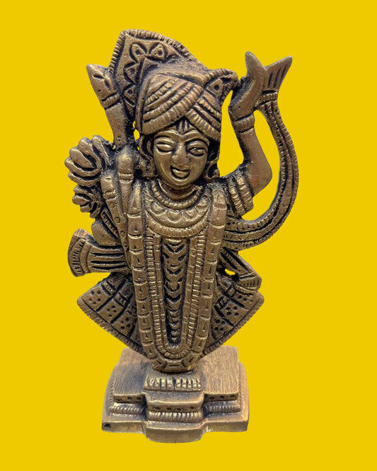 Antique Brass Shrinathji Idol | Handcrafted  Statue for Home Temple & Décor
