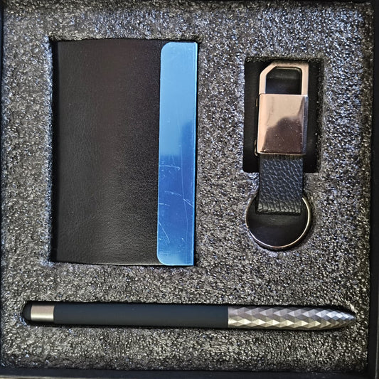 Elite Black Corporate Gift Combo – Card Case, Designer Pen & Keyring
