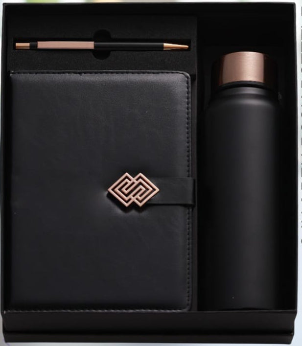 Black Rose Elite Gift Set – Premium Notebook, Metal Pen & Bottle