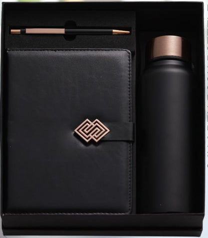 Black Rose Elite Gift Set – Premium Notebook, Metal Pen & Bottle