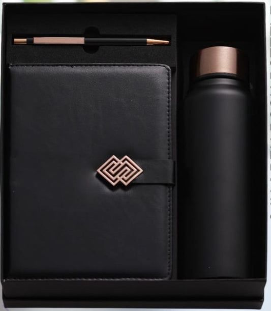 Black Rose Elite Gift Set – Premium Notebook, Metal Pen & Bottle