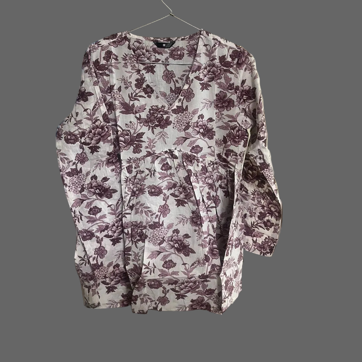Women’s Mauve Floral Alia Top | Premium Soft Cotton | V-Neck | Full Sleeves