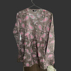Women’s Grey Pink Paisley Alia Top | Premium Soft Cotton | V-Neck | Full Sleeves