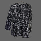 Women’s Black & White Floral Alia Top | Premium Soft Cotton | V-Neck | Full Sleeves