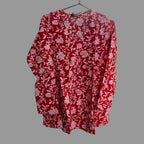 Women’s Red Floral Alia Top | Premium Soft Cotton | V-Neck | Full Sleeves