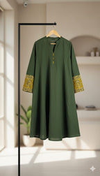 Cotton Ajrakh Natural Dyed Straight One Piece Kurti with Mandarin Collar