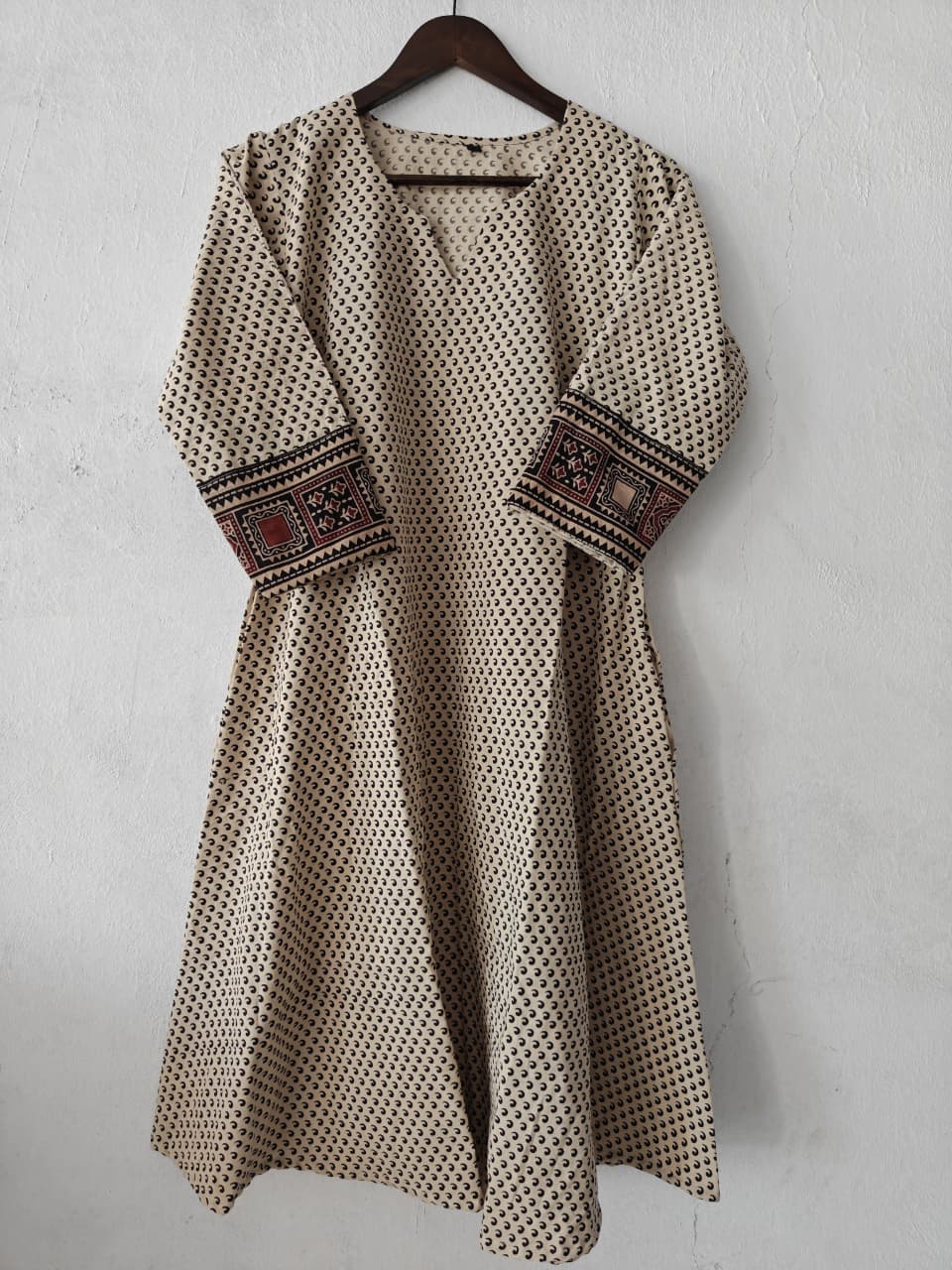 Cotton Ajrakh Vegetable Dyed One Piece Kurti with Side Pocket