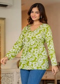 Lime Green Floral Printed Cotton Tunic Top