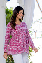 Pink Zigzag Printed Cotton Tunic Top