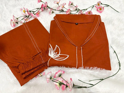 Magenta Pink Cotton Embroidered Co-Ord Set