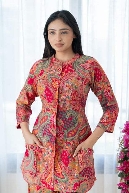 Premium Pure Viscose Vetican Worked A-Line Top with Palazzo Co-Ord Set