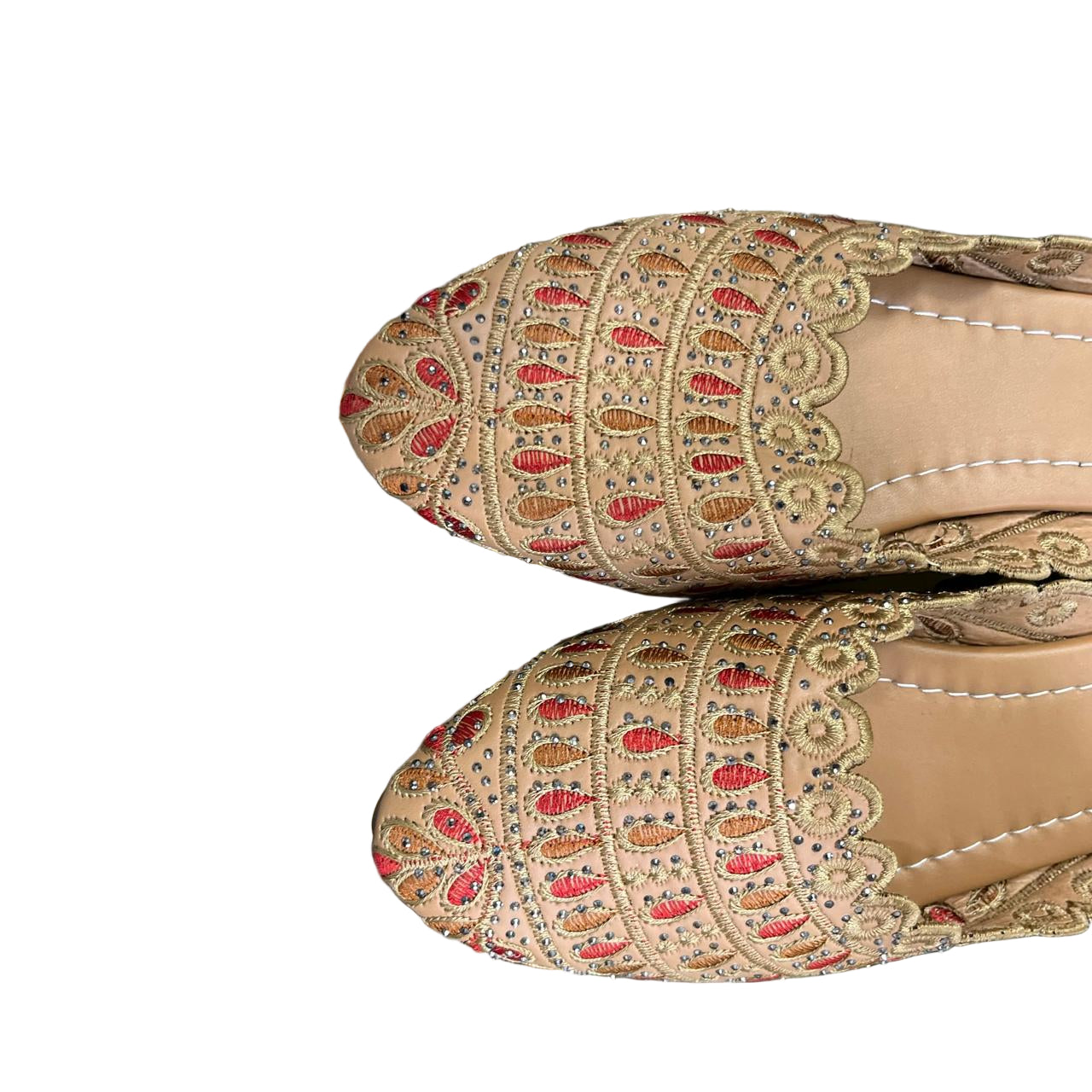 Embroidered Ethnic Jutti – Beige with Red & Golden Detailing