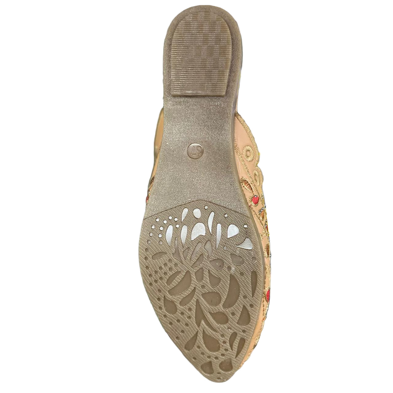 Embroidered Ethnic Jutti – Beige with Red & Golden Detailing